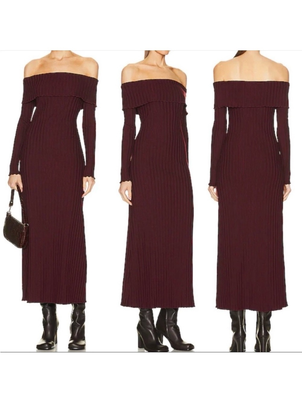 Simon Miller Rib Espen Ribbed Off Shoulder Maxi Dress: Burnt Burgundy